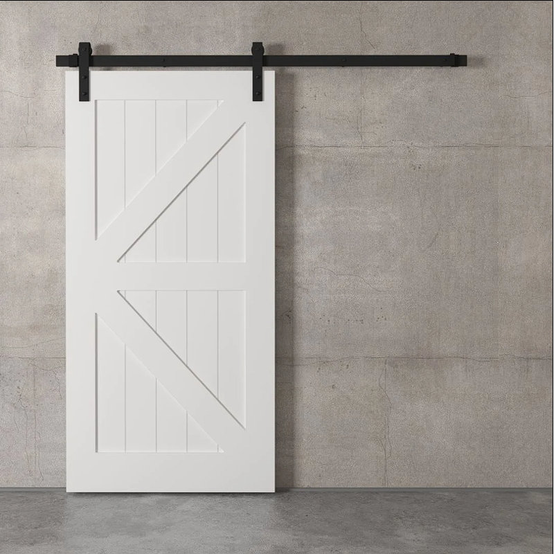 Porte de grange en bois peint avec trousse de quincaillerie d'installation, blanc
