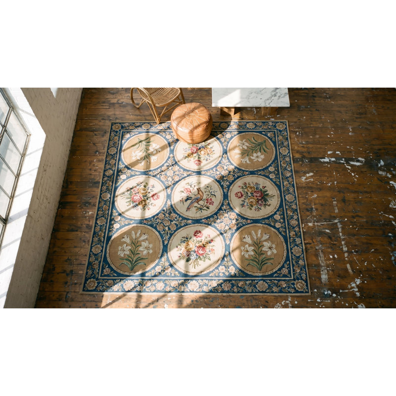 Antique Needlepoint English Flat Weave Rug