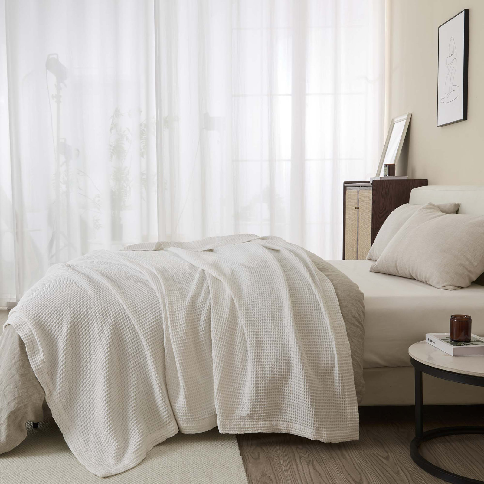 100% Cotton Waffle Weave Blanket, Twin, White