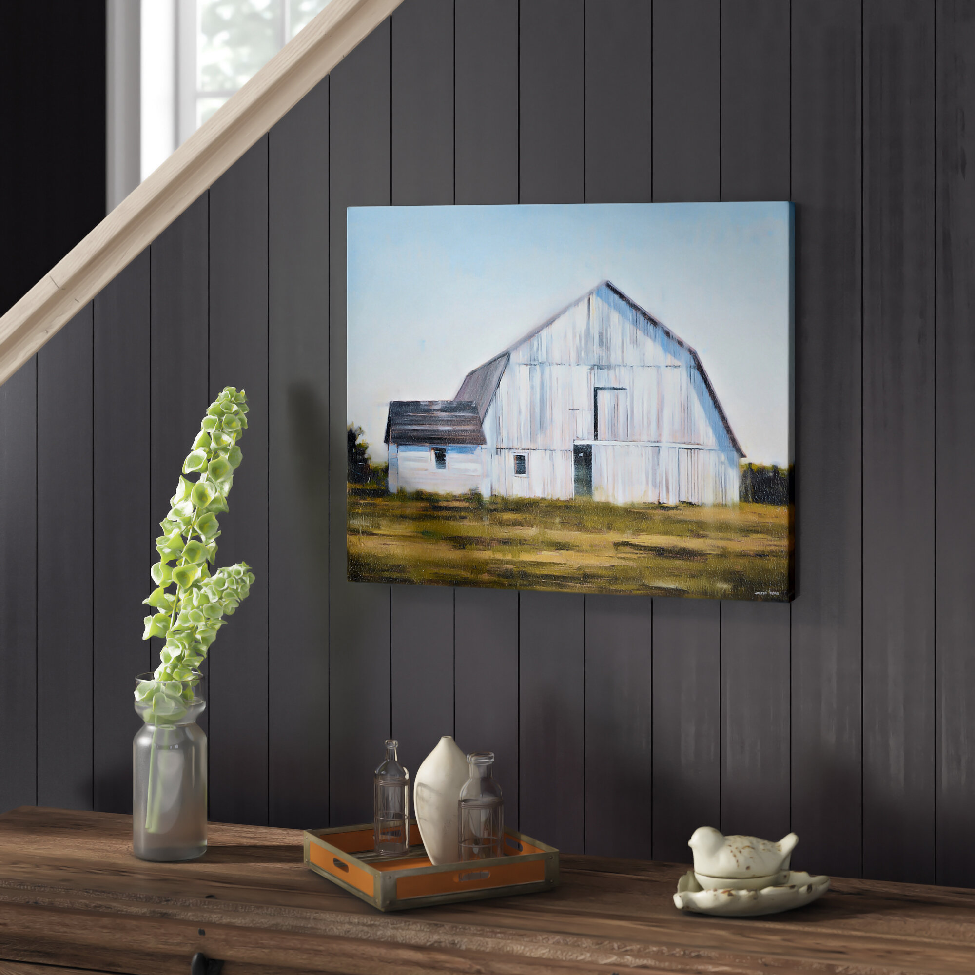 old white barn painting