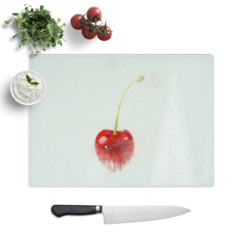 Glass Lone Cherry in Abstract Chopping Board, 39 cm W x 28.5 cm L