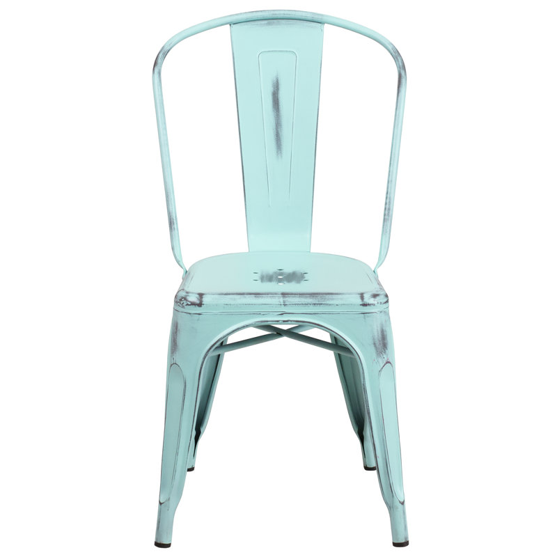 Lily Metal Stackable Side Chair , Distressed Green/Blue