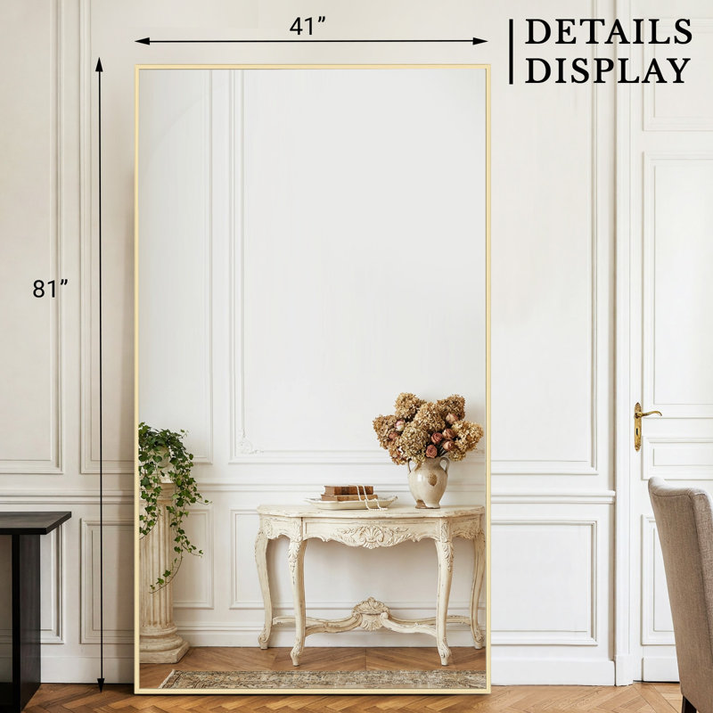 Oversized Rectangle Floor Mirror with Stand, Wall Mirror, Gold, 81" x 41"