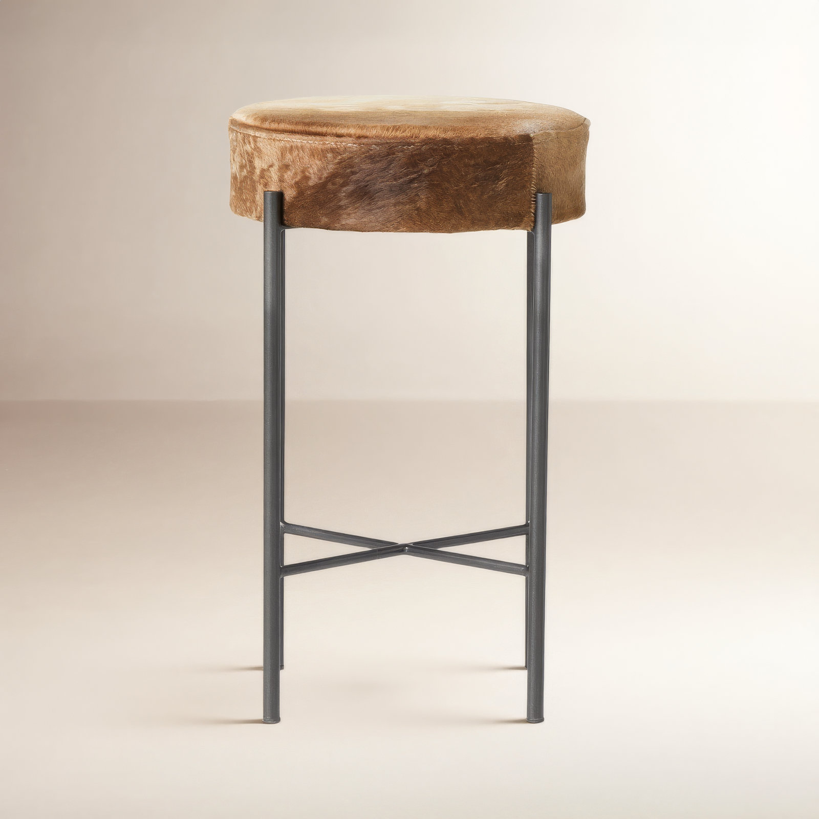 Eugenia Upholstered Bar & Counter Stool with Metal Frame, Bar Stool (30" Seat Height), Speckled Hide - Brown
