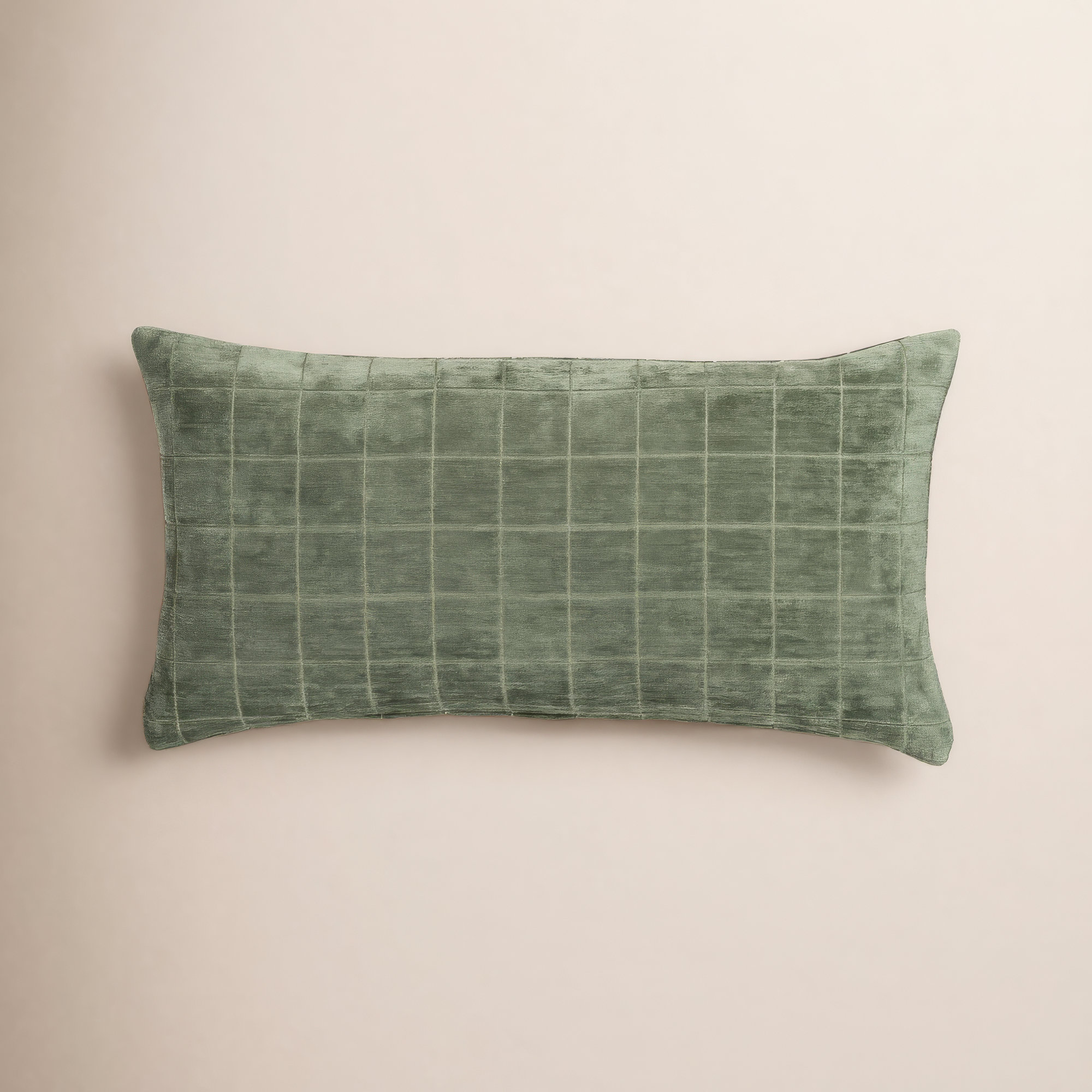 Otterville Velvet Grid Lumbar Pillow, Feather, Ocean Geometric, 12"H x 21"W