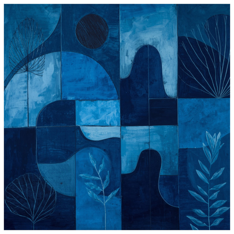 Tapis de bain bleu à formes géométriques abstraites, L 34 po x L 21 po