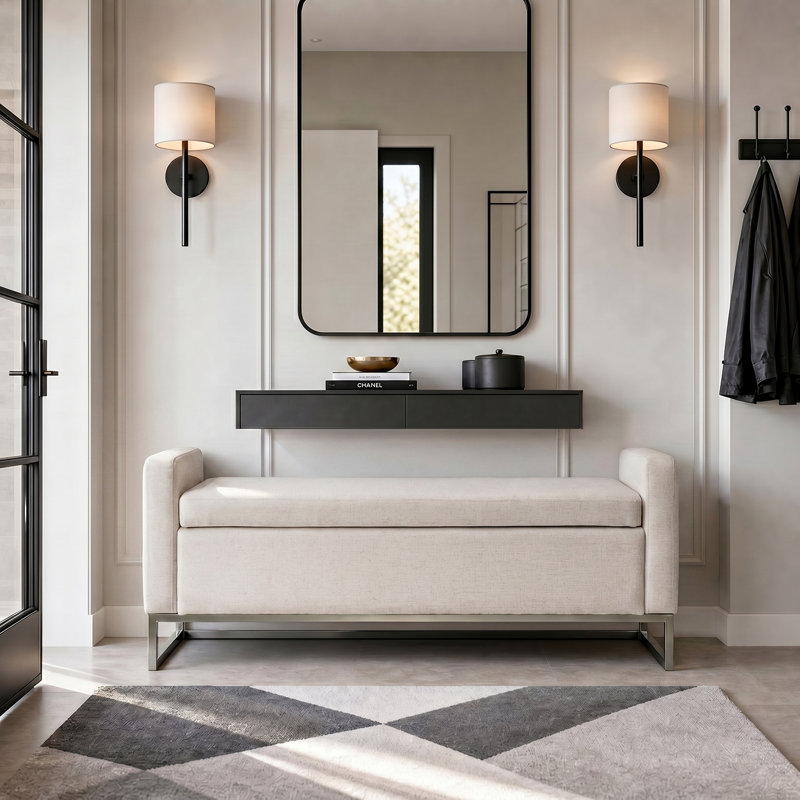 Banc de rangement rembourré Anavaeh, Beige