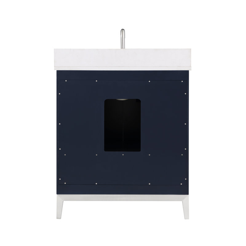 Gracie 30'' W Single Vanity, Pacific Blue, Satin Brass, White Quartz