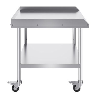 Stainless Steel Work Table, 24 x 28 x 30 Inch Commercial Food Prep Worktable with 4 Wheels, 3-Sided Backsplash Heavy-Duty Prep Worktable, Casters, Metal Work Table for Restaurant Home Hotel