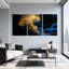 Méduse dorée, tentacules bleus sur fond sombre, ensemble de 3 impressions sur toile-1570737053