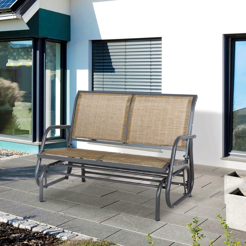 Banc oscillant d'extérieur pour 2 personnes avec un mouvement de balancement en douceur et une structure en acier thermolaqué durable pour un patio ou un jardin.