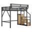 Lit mezzanine double avec rangement, en métal noir, style moderne, gain de place, pour chambre d'enfant