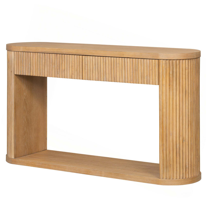Console ovale cannelée avec 2 tiroirs et tablette inférieure, table d'entrée en bois avec glissières en métal lisse pour le salon