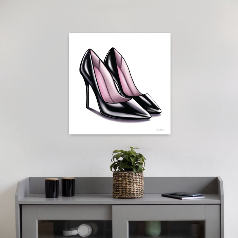 Art contemporain noir à talons hauts, H 18 po x l 18 po