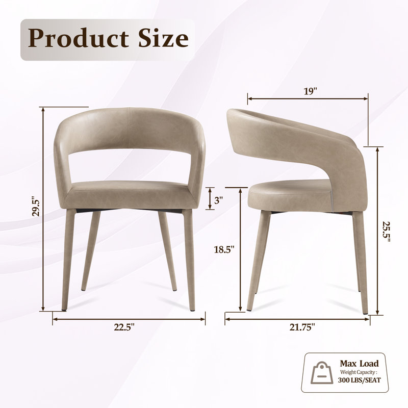2 fauteuils d'appoint rembourrés en cuir de polyuréthane 2 pièces, chaise de salle à manger moderne, Gruau