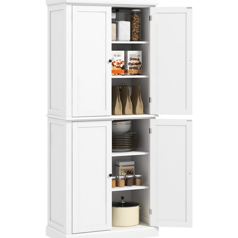 Garde-manger blanc 72,5 po - Armoire avec 4 portes et tablettes réglables pour le rangement dans la salle à manger
