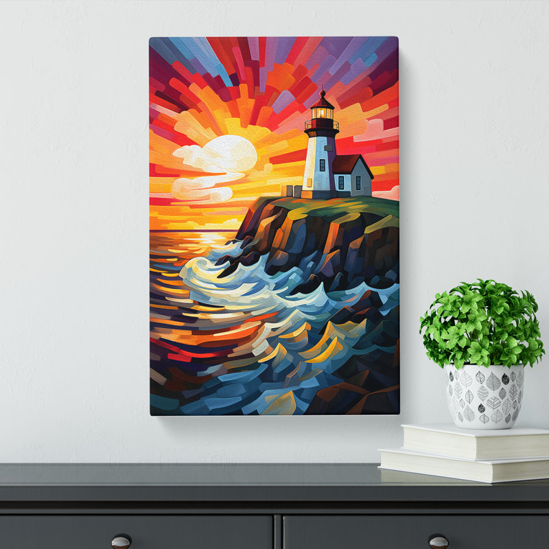 Lighthouse Cubism Art - Wrapped Canvas, 60cm H x 40cm W x 3cm D