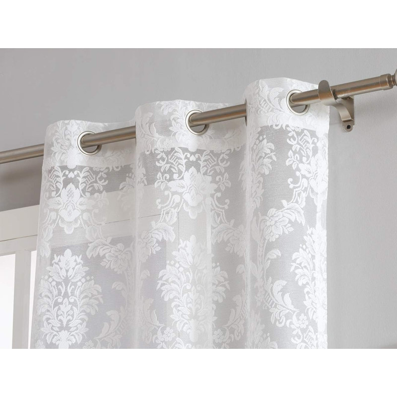Paire de rideaux en dentelle tricotés de couleur avec 6 œillets par panneau, Ivoire ivoire, L 38 po x L 84 po