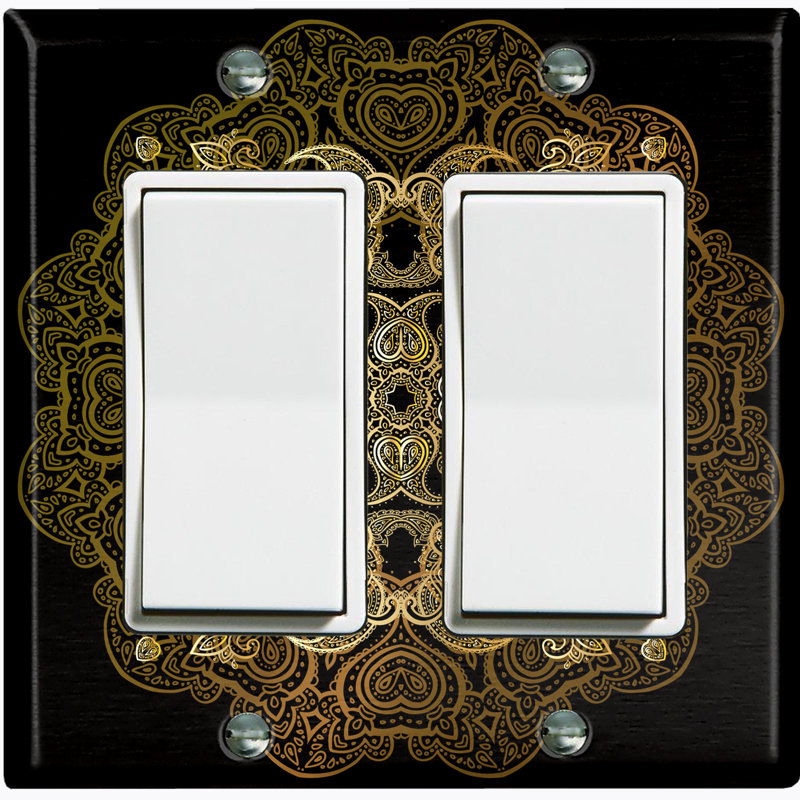 Yellow Circle Mandala Black Patterned 2 - Gang Rocker Standard Wall Plate