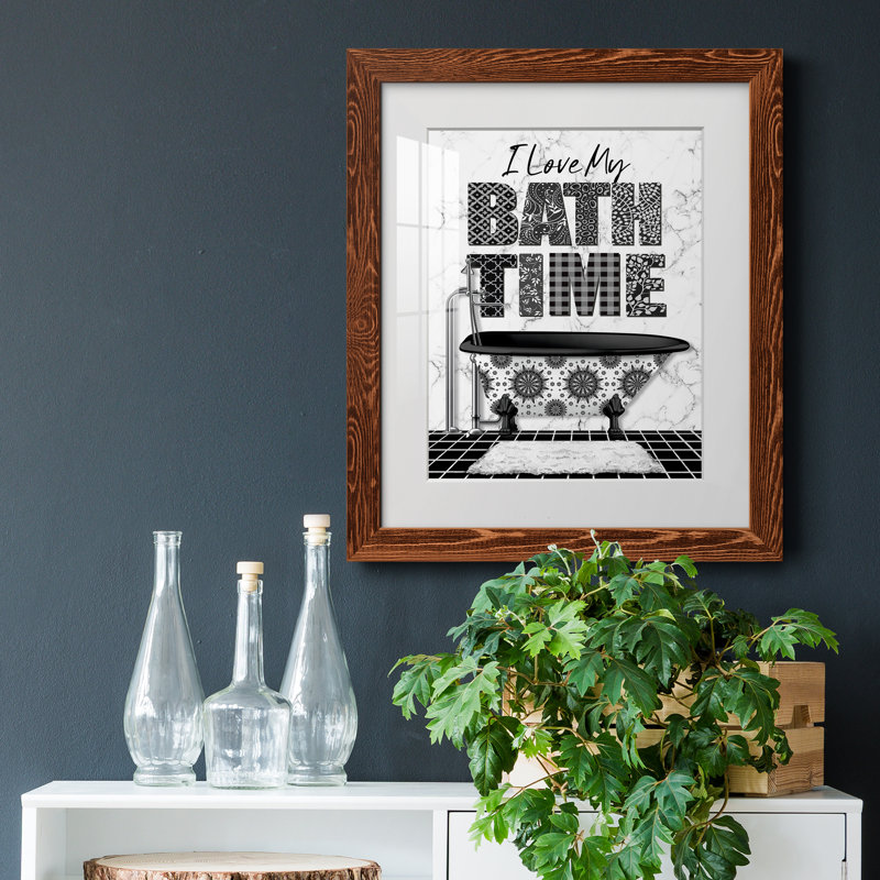 Bath Time - Art textuel, cadre photo, H 20 po x l 17 po x P 1,5 po, Papier avec cadre brun