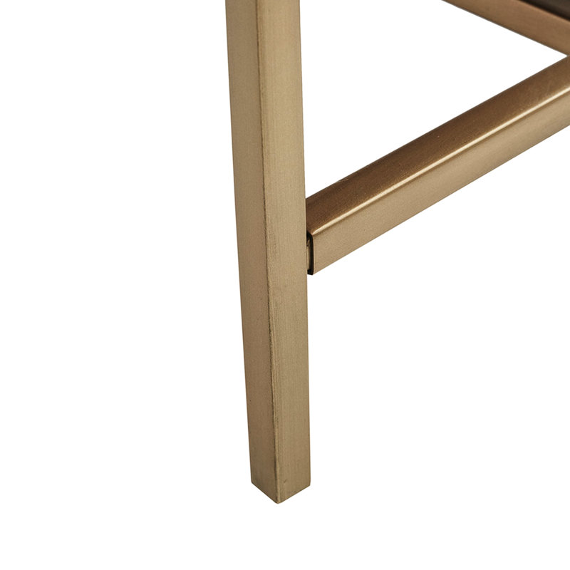Rangement décoratif en bois brun - Structure solide, 2 tablettes intérieures en métal doré, tablettes