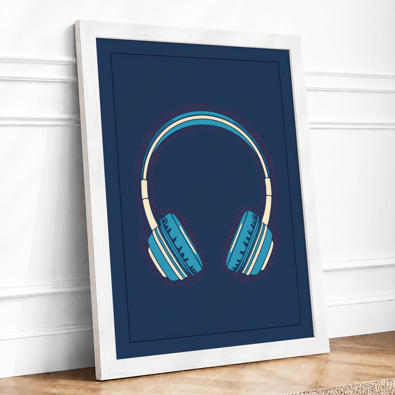 Headphones Modern - Framed Print, A4 - 29.7 x 21.0 cm, White