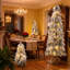 Ensemble de 3 sapins de Noël artificiels pré-illuminés et floqués – Sapins crayon artificiels de 90 cm / 135 cm / 180 cm avec 235 lumières DEL blanc chaud et multicolores, 11 modes d'éclairage et base en pot rustique en toile de jute – Décoration de Noël peu encombrante pour le salon, l'entrée et le porche