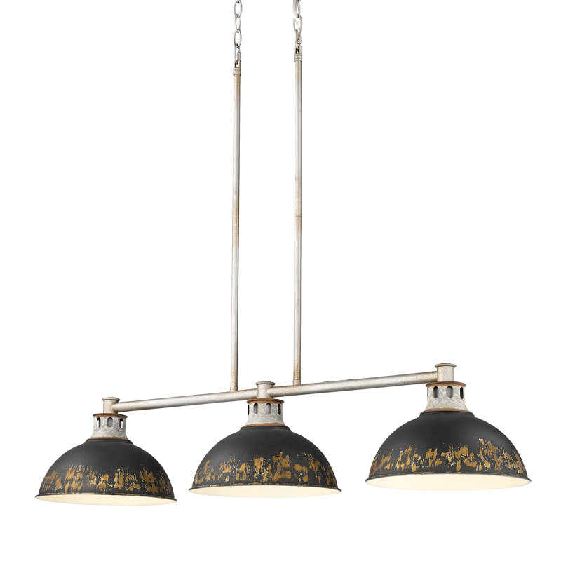 Kinsley 3-Light Linear Pendant In Aged Galvanized Steel With Antique, Antique Black