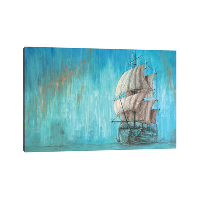 Green Shadow - Sailing Ship by Koorosh Nejad - Wrapped Canvas Painting