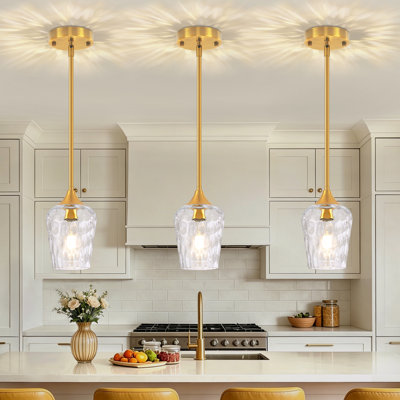 1 - Light Modern Hammered Glass Pendant Light, Adjustable Hanging Fixture For Kitchen Island, Dining Room & Entryway