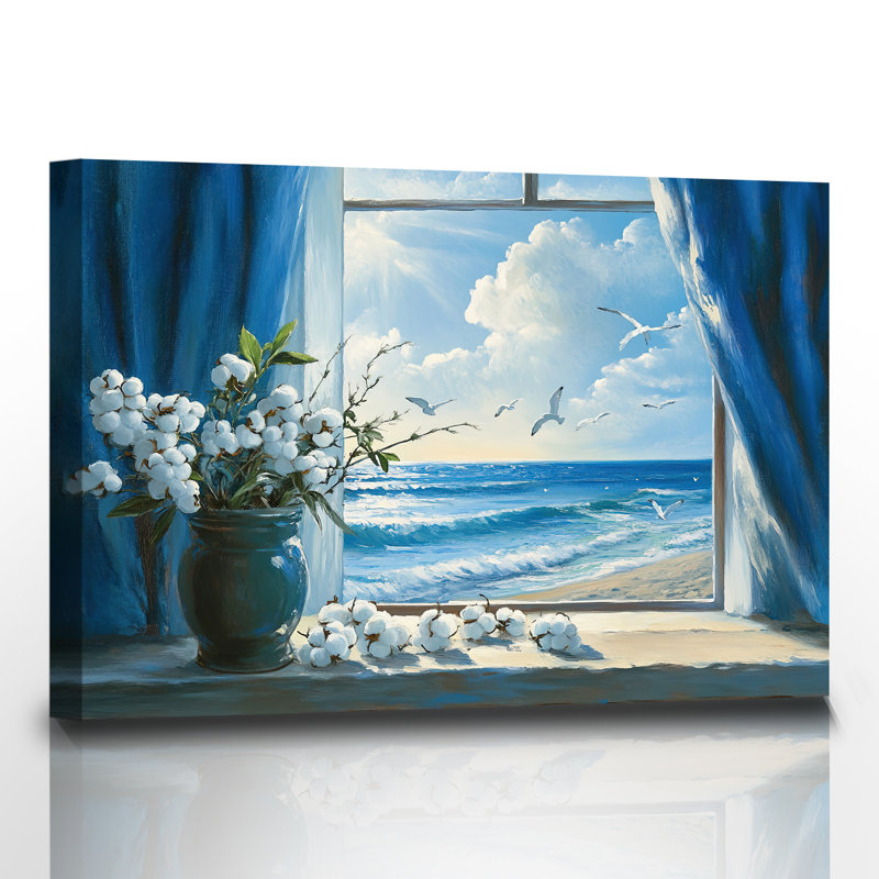 Art mural rustique pour salon, fenêtre, paysage marin, paysage marin, peinture, océan, affiche, œuvre d'art encadrée