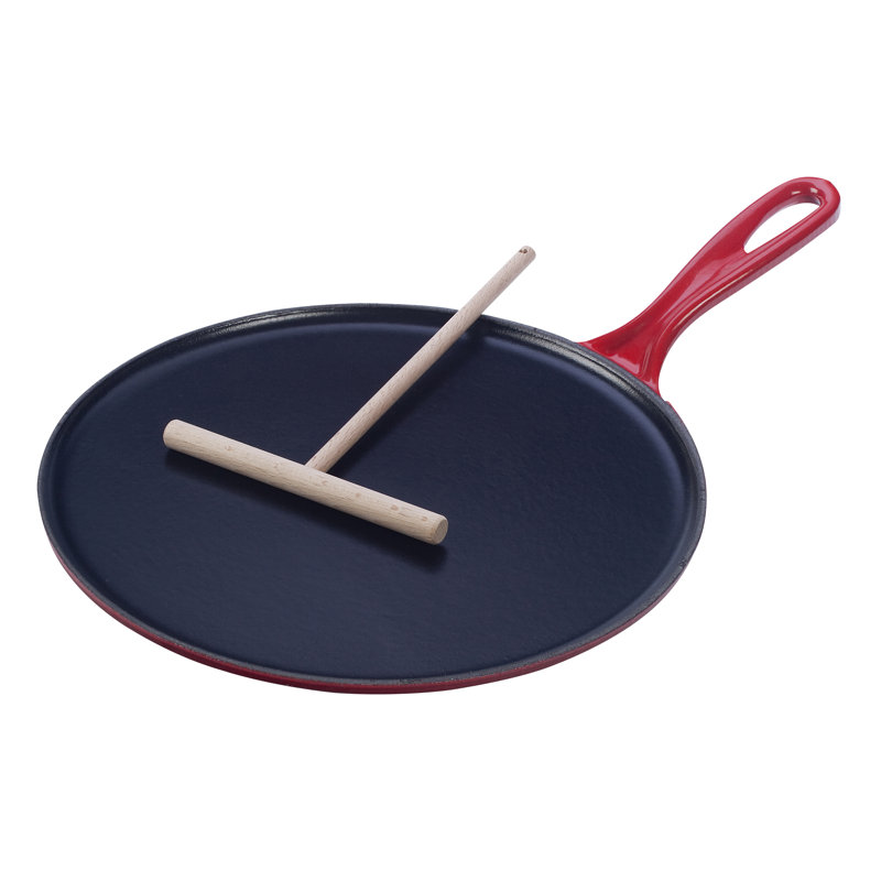 Le Creuset Cast Iron Crepe Pan with Rateau and Spatula, Cerise