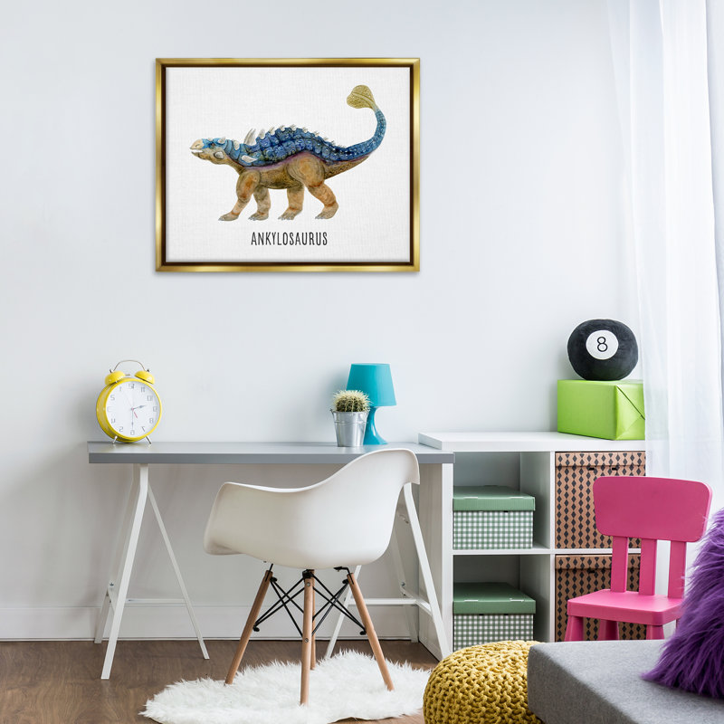 «Ankylosaurus Dinosaur Apprendre» par Brett Blumenthal, Cadre flottant métallique doré, H 25 po x l 31 po
