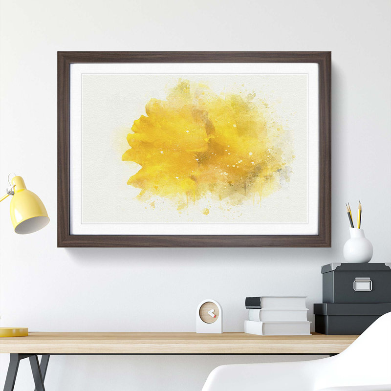 Sole Yellow Daffodil in Abstract - Picture Frame Painting Print, Walnut Framed, 48cm H x 65cm W x 2cm D