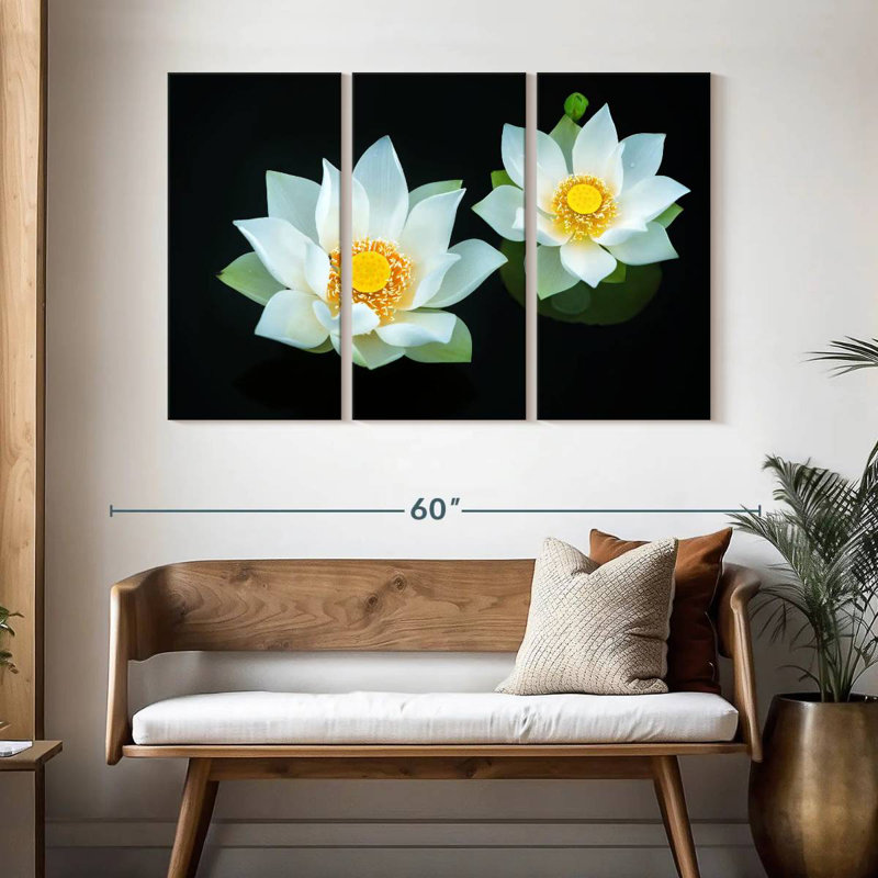 Harnek Lotuses On Black, 32" H x 50" W