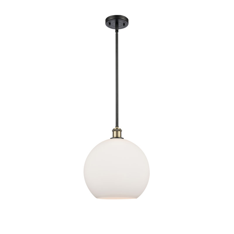 Luminaire suspendu sphère 1 lumière Cindi, H 14,38 po x l 11,75 po x P 11,75 po, Blanc, Laiton antique noir