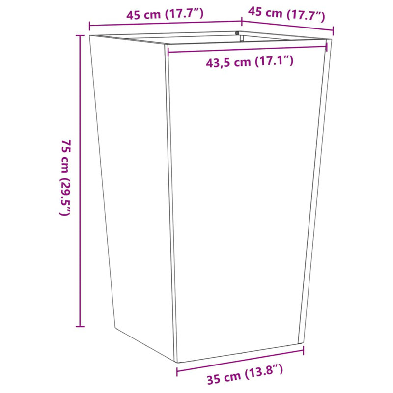 Raice Planter Box, 75cm H x 45cm W x 45cm D, Black