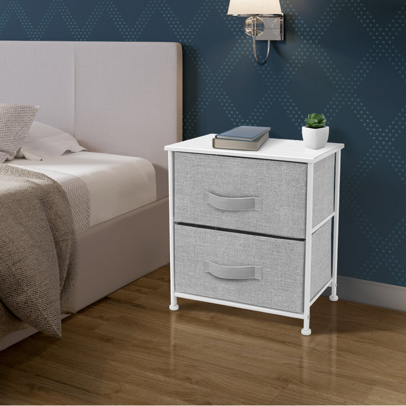 White Industrial Vertical Nursery Nightstand with Extra Deep Drawer