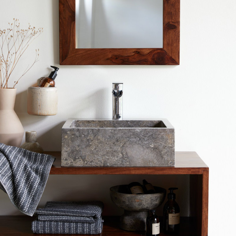 Slats Gray Marble Bathroom Sink, Dark Gray