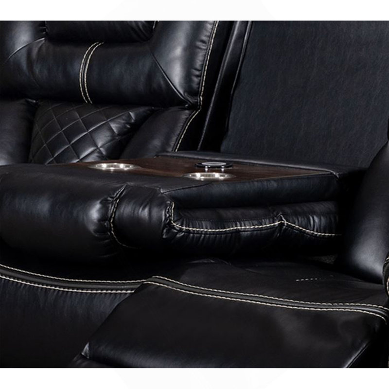 ENCORE SOFA NOIR DOUBLE PUISSANCE AVEC CHARGEUR SANS FIL DDT, GEL CUIR CLAIR ET USB SUR INTERRUPTEUR