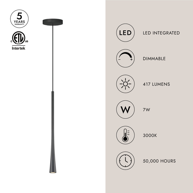 Taper 1 - Light LED Pendant, 136" H x 1.25" W x 1.25" D, White