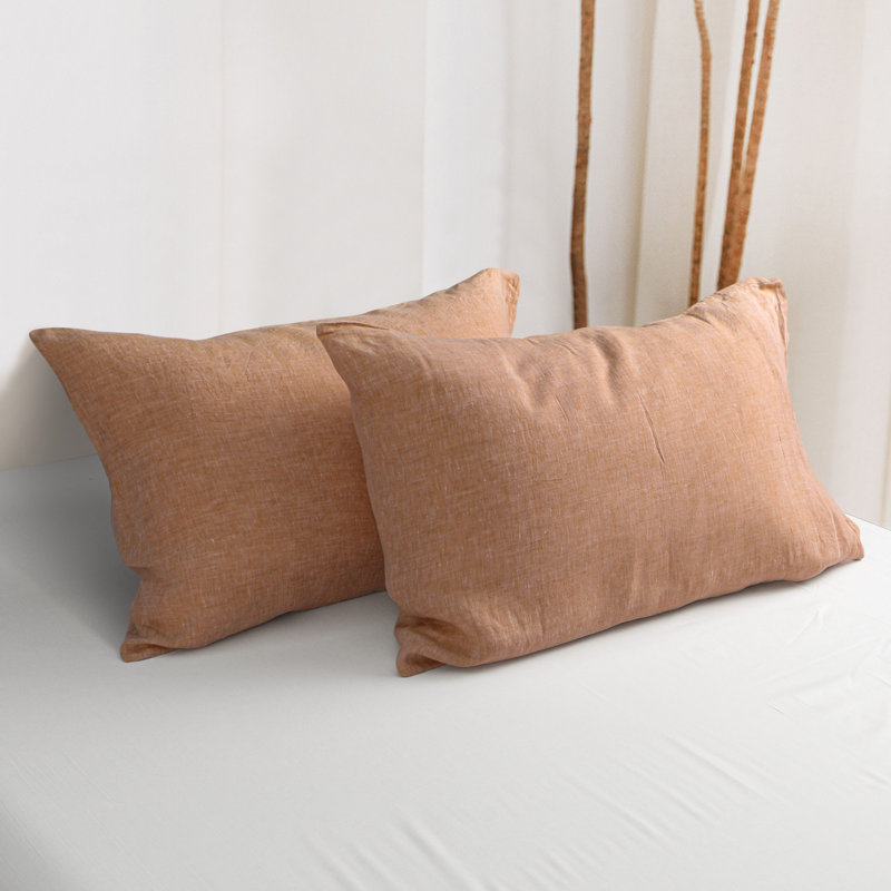 Pillow Cases 2 Pack Breathable Washed Linen Envelope Closure, Queen Pillow Case, Orange