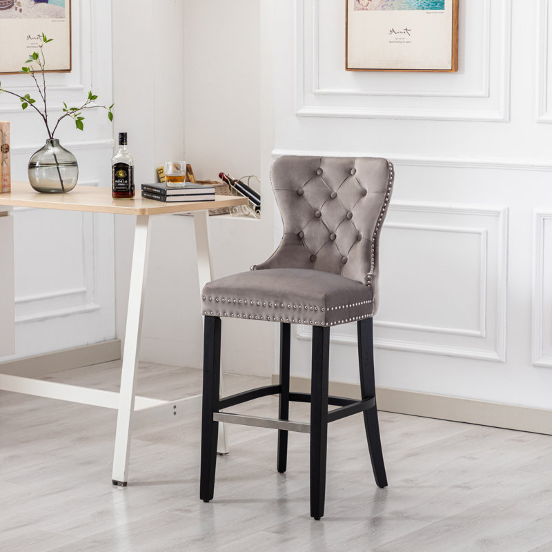 Tabouret de bar et de comptoir Kirsten, Gris / Cadre noir, Tabouret de bar (siège d'une hauteur de 29 po)