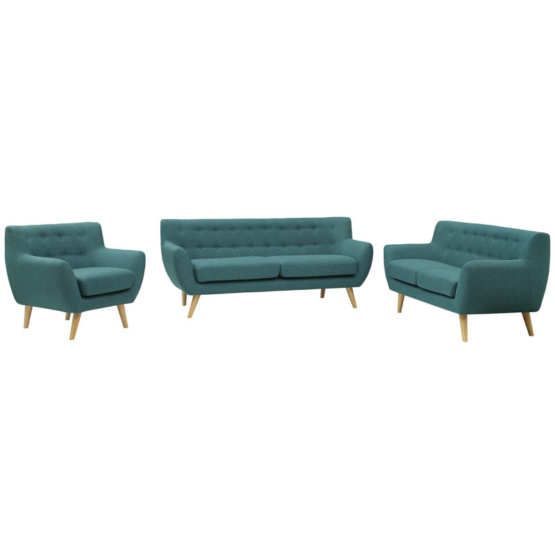Ensemble de salon en tissu rembourré Modway Remark, Mélange de polyester gris, 3 pièces : 1 canapé, 1 causeuse, 1 fauteuil