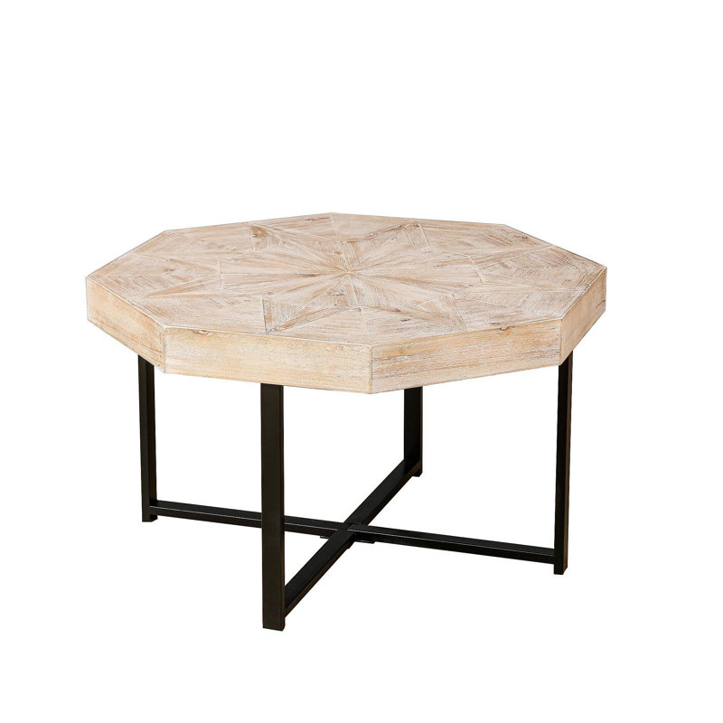 Table basse octogonale en bois à motif de patchwork rétro 30 pouces