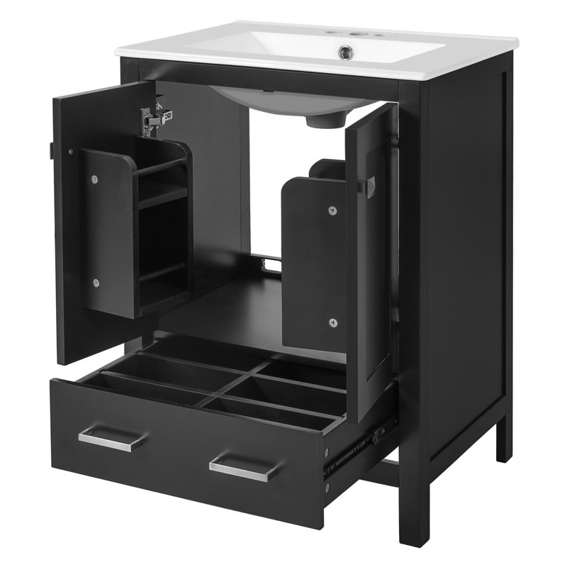 Meuble-lavabo 48 po avec lavabo encastré intégré, Noir