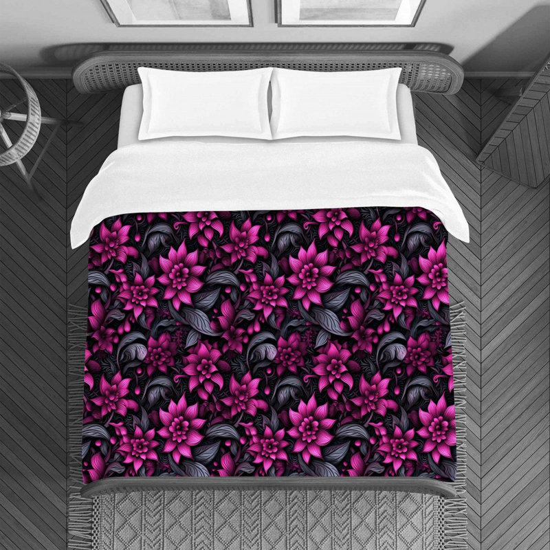 Machine Printed Duvet Cover, Queen Duvet Cover, Black/Pink