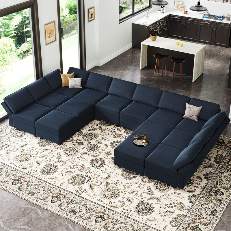 Canapé modulaire réversible en velours Wylodene, Velours bleu