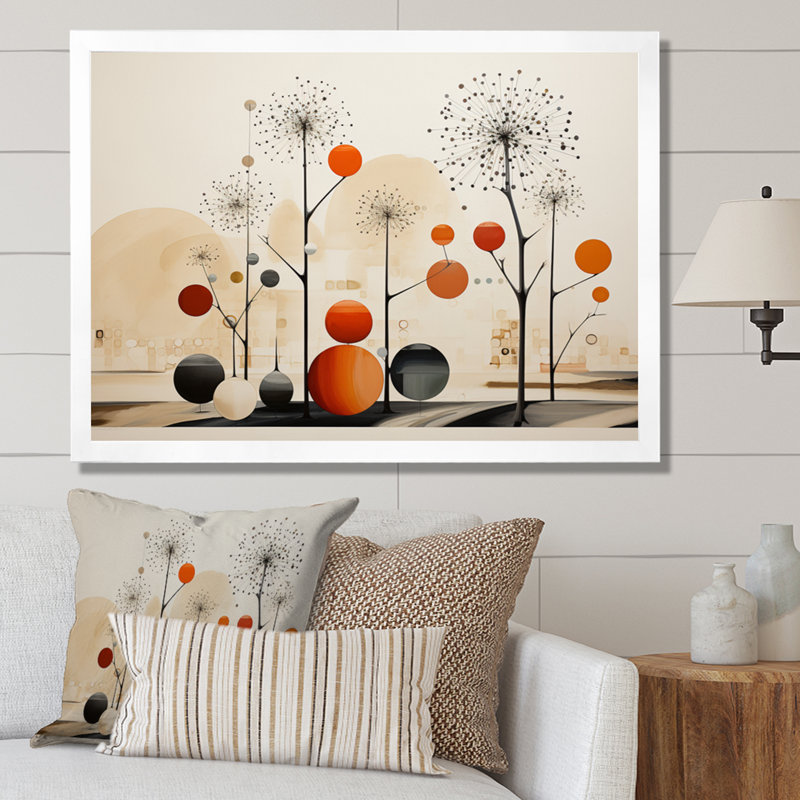 Beige beige Mid Century Minimalist Oasis, reproduction d'art sur toile, Cadre simple blanc, H 30 po x l 40 po x P 1,5 po