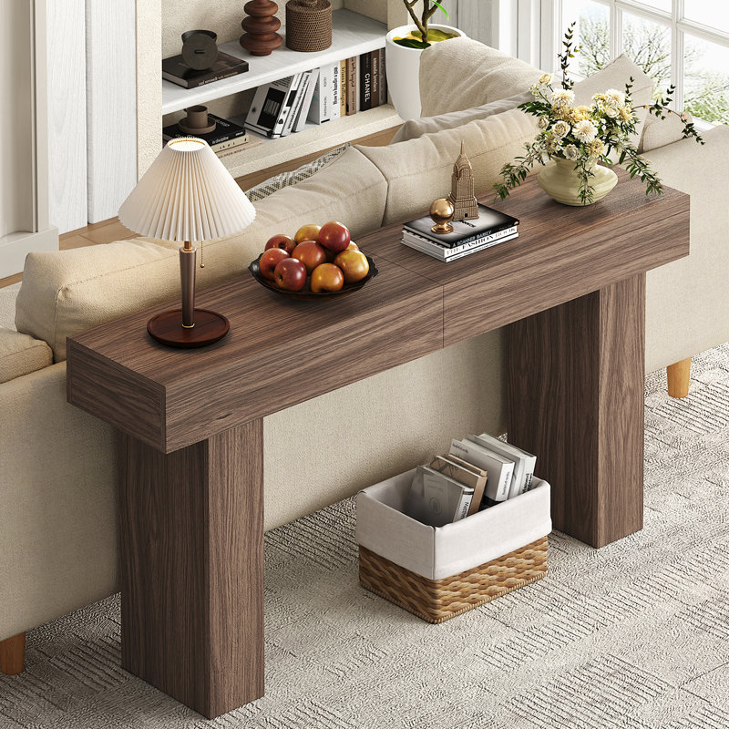 Console de 63 pouces de long pour le vestibule, table de canapé rectangulaire en bois de ferme derrière la table de canapé, table de vestibule étroite pour le salon, l'entrée, le couloir, le vestibule, l'assemblage facile, brun